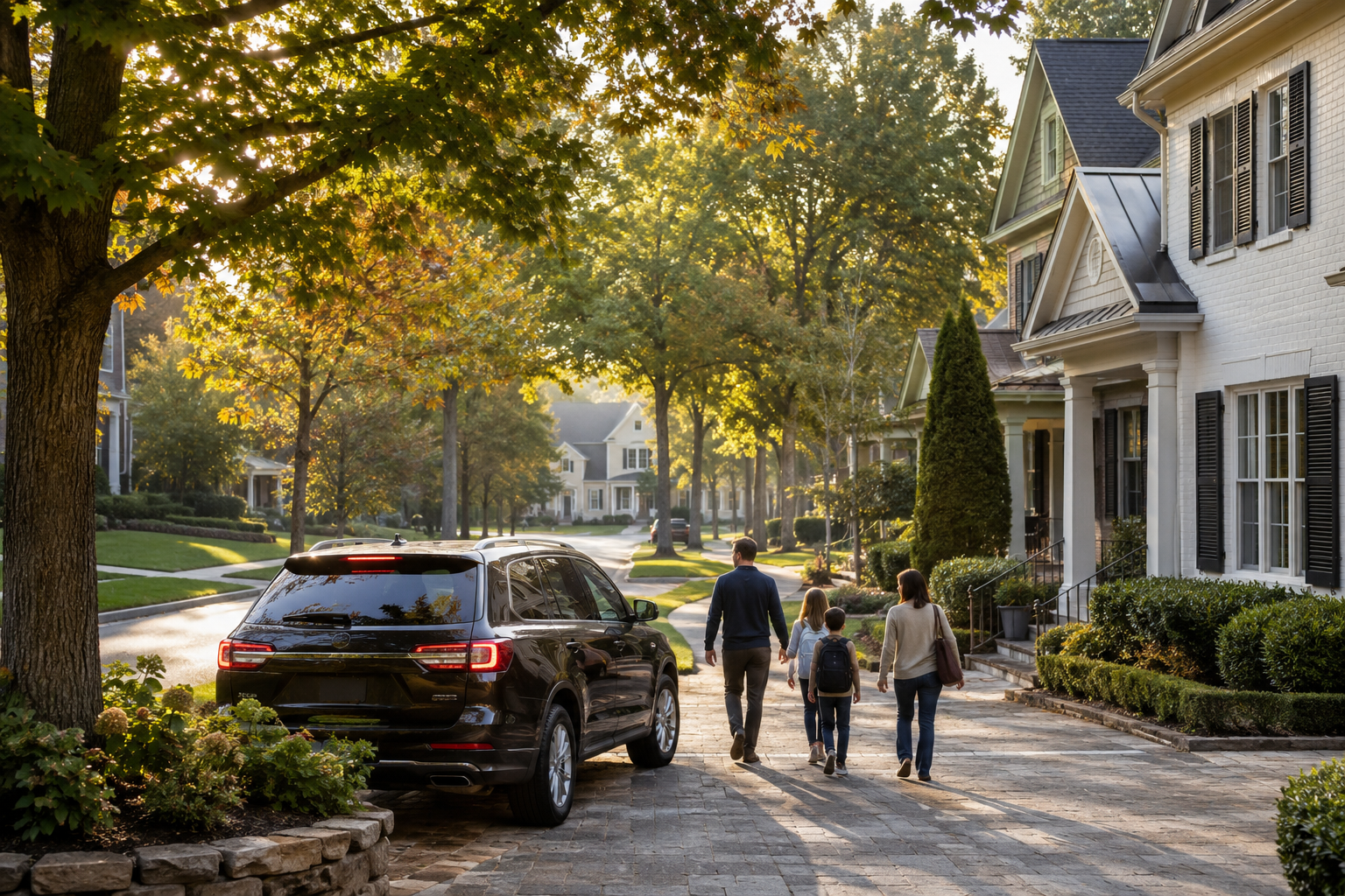 Editorial suburban North Georgia morning scene representing a school-year relocation comparison between Woodstock and East Cobb